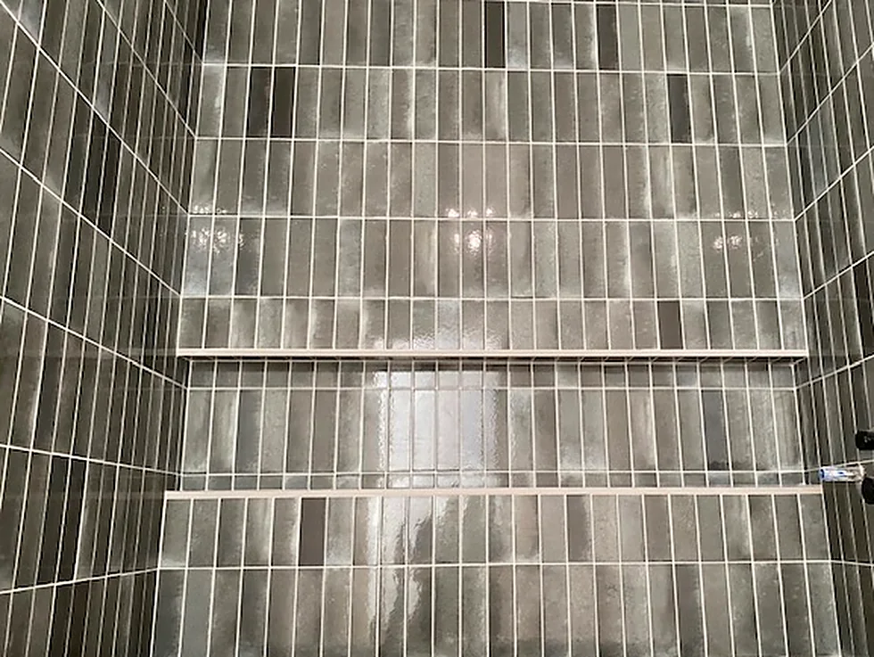 Greige tile stacked vertically
