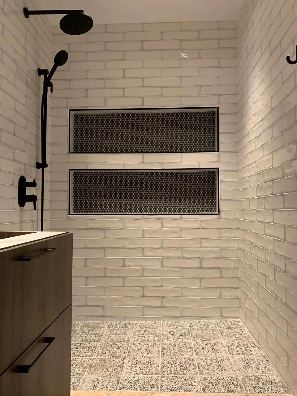 Handmade-look brick with two black niches